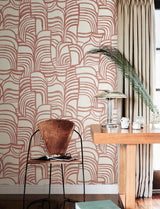 Featherwork Red by York Wallcoverings Nikki Chu Premium Peel and Stick Non Woven Washable Modern Bohemian Abstract Wallpaper - PSW1657RL