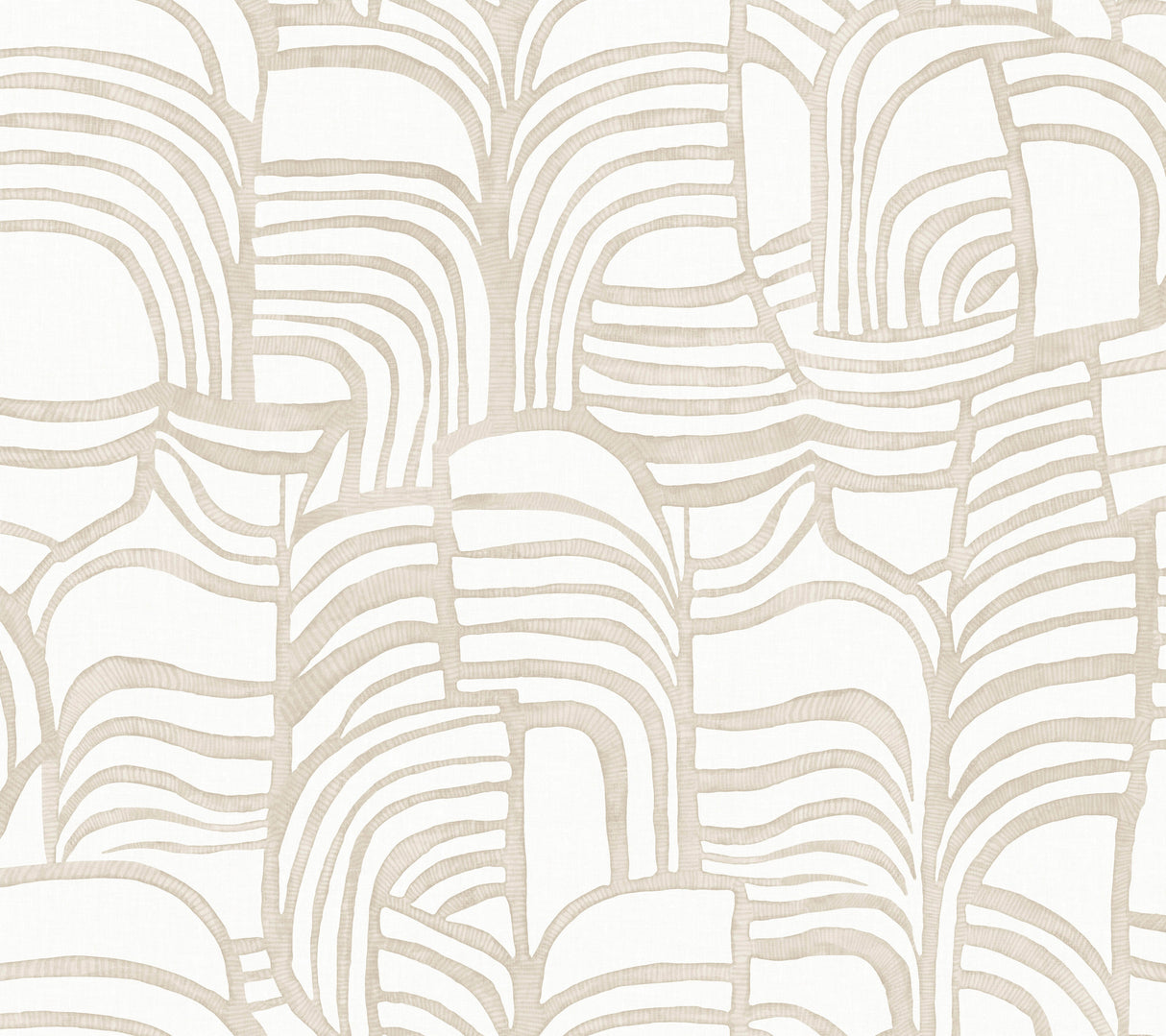 Featherwork Linen Premium Peel and Stick Wallpaper by York Wallcoverings PSW1658RL - Bold feather-inspired beige pattern on white non woven roll