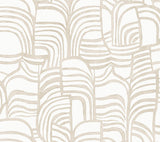 Featherwork Linen Premium Peel and Stick Wallpaper by York Wallcoverings PSW1658RL - Bold feather-inspired beige pattern on white non woven roll