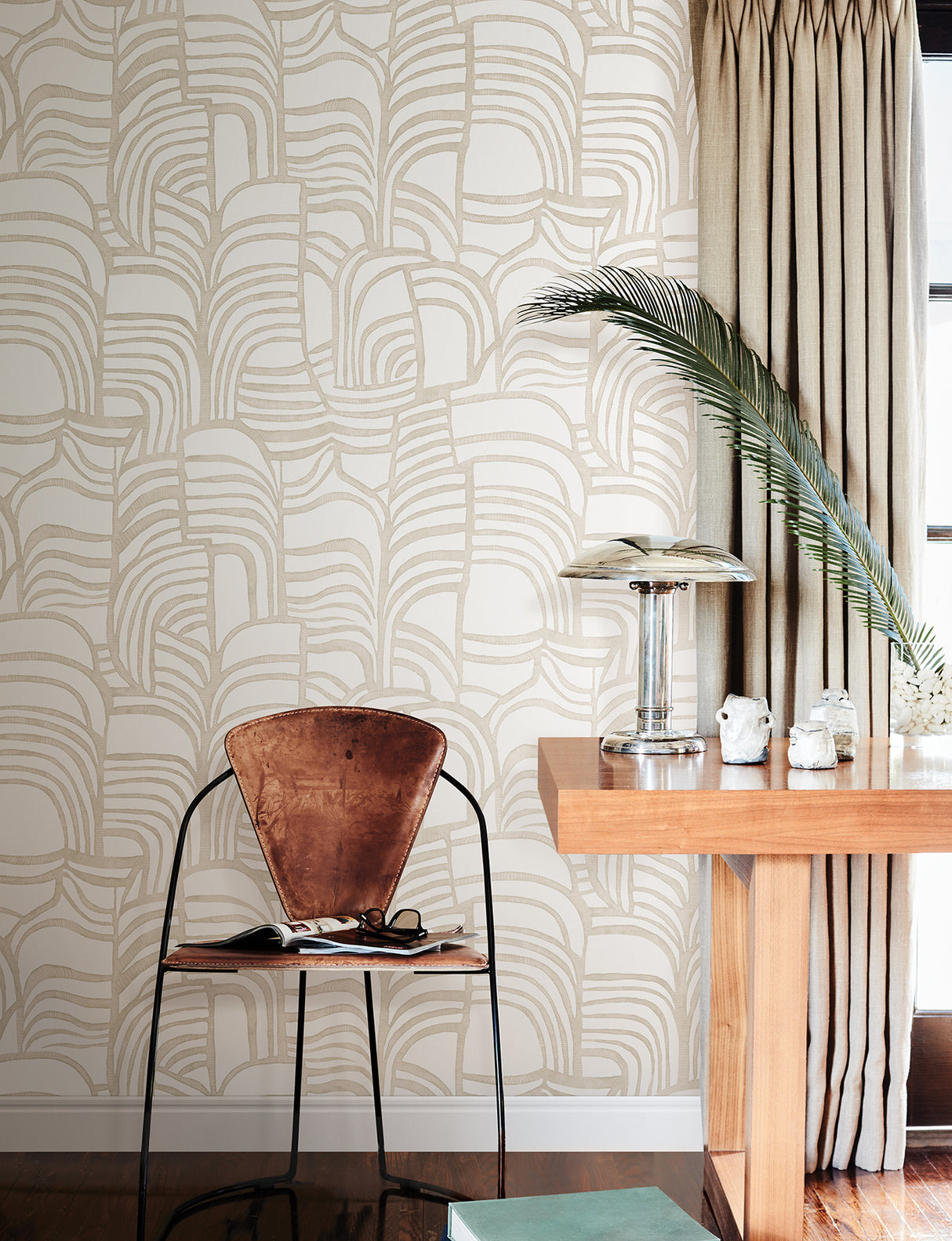 Featherwork Linen Premium Peel and Stick Non Woven Bohemian Modern Wallpaper by York Wallcoverings Nikki Chu Collection - PSW1658RL