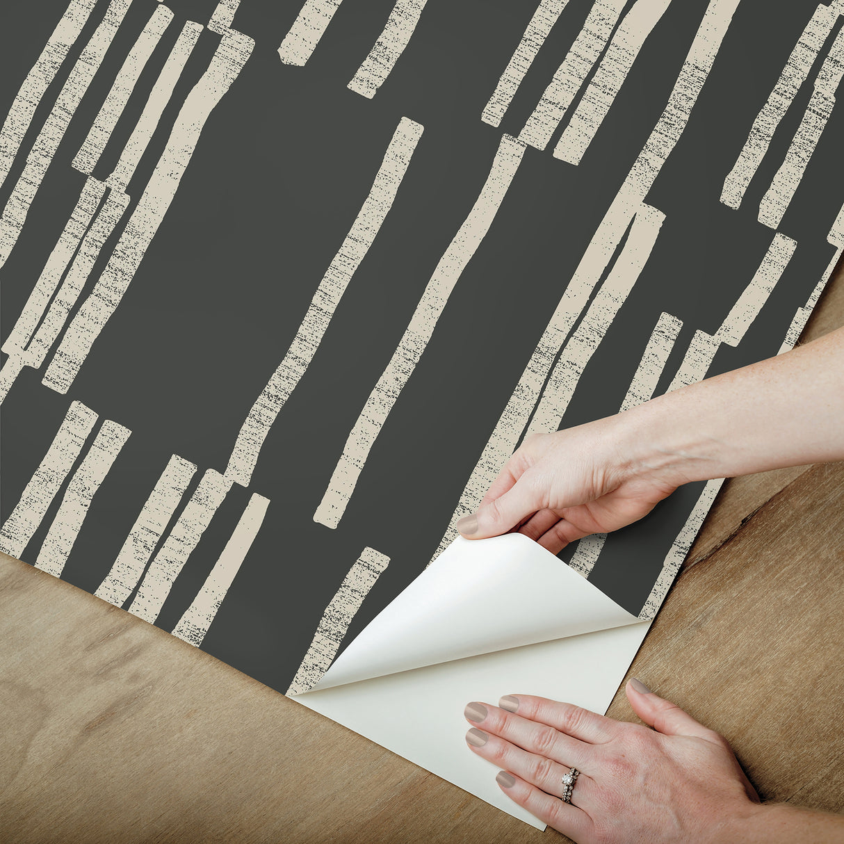 Koso Black & Taupe by Nikki Chu Premium Peel + Stick Wallpaper- York Wallcoverings PSW1663RL