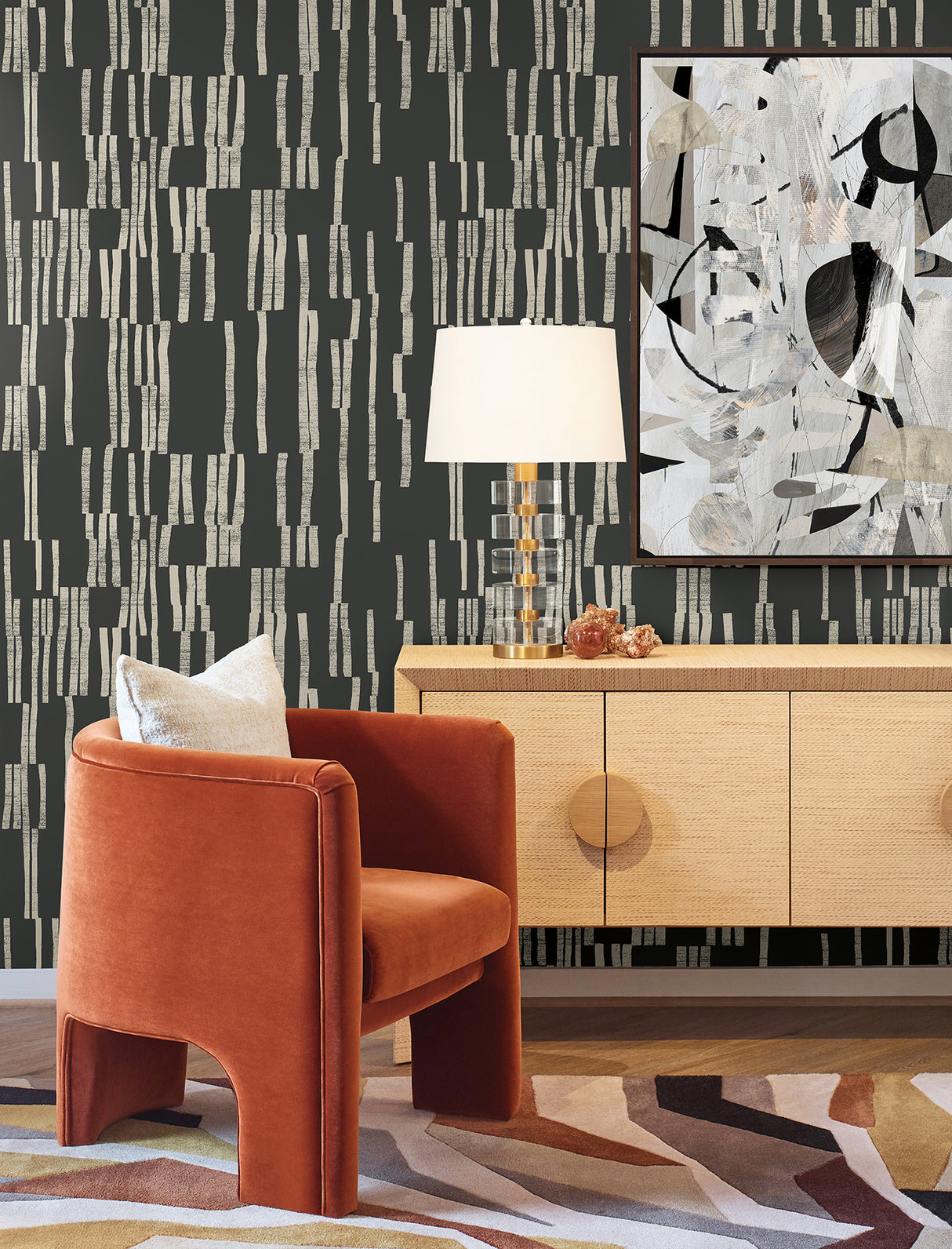 Koso Black & Taupe by Nikki Chu Premium Peel + Stick Wallpaper- York Wallcoverings PSW1663RL