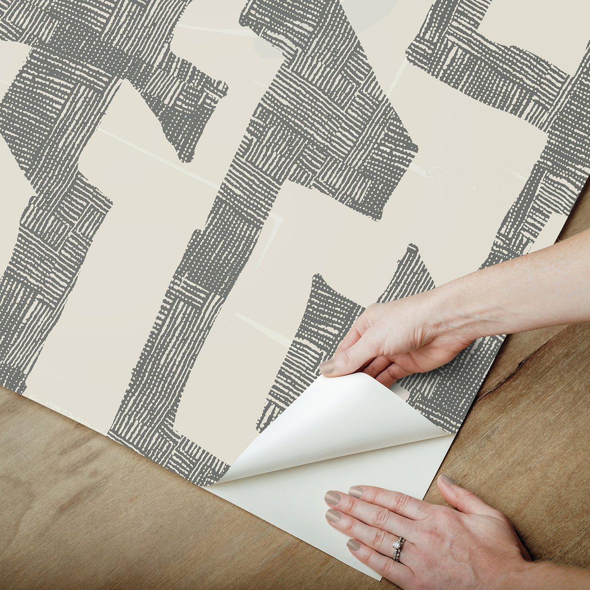 Tribe Black & Taupe by Nikki Chu Premium Peel + Stick Wallpaper- York Wallcoverings PSW1669RL
