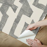 Tribe Black & Taupe by Nikki Chu Premium Peel + Stick Wallpaper- York Wallcoverings PSW1669RL