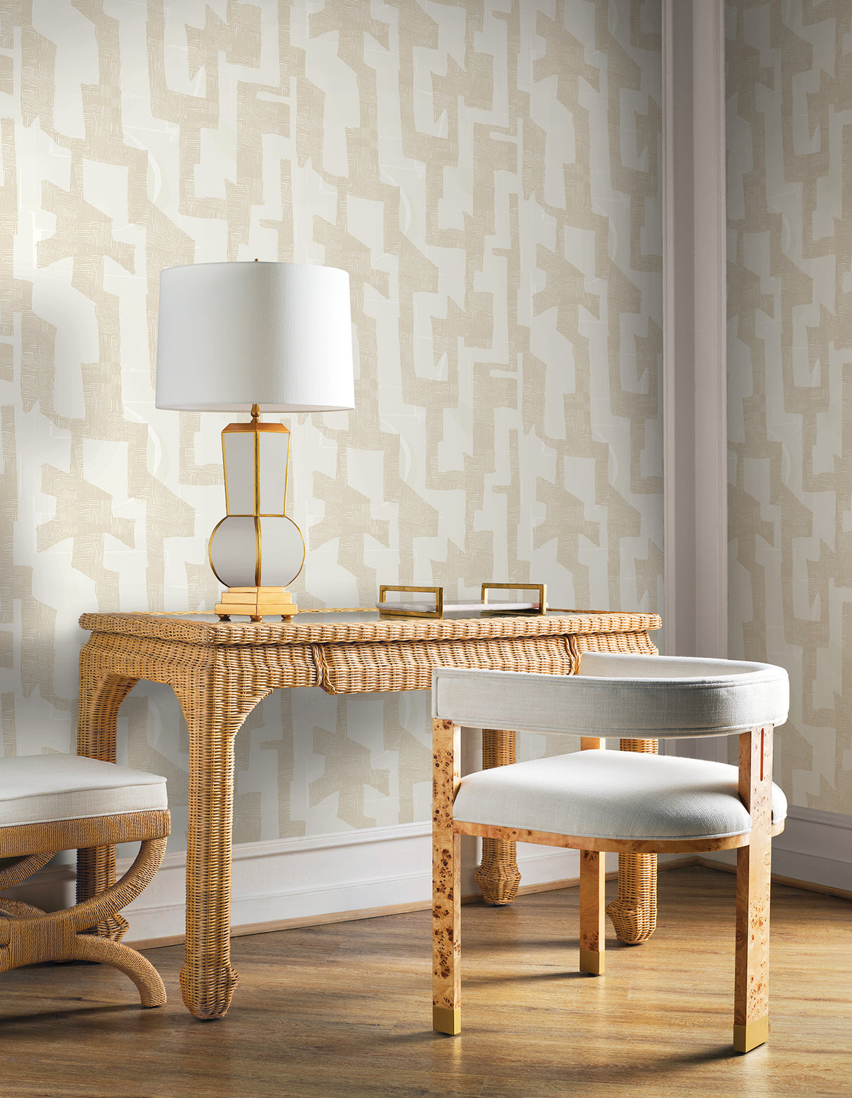 Tribe Caramel Cream by York Wallcoverings Nikki Chu Premium Peel and Stick Non Woven Geometric Modern Wallpaper Roll 27in x 20ft - PSW1670RL