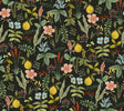 Rifle Paper Co. Herb Garden Black botanical peel and stick wallpaper roll, 27 in x 20 ft