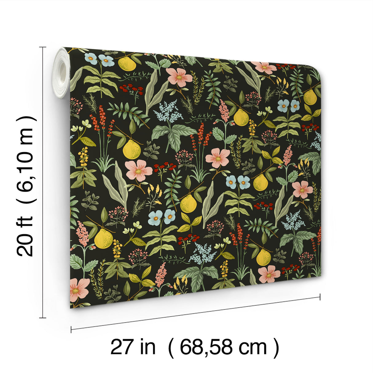Herb Garden Black by Rifle Paper Co. Botanical Premium Peel & Stick Wallpaper – York Wallcoverings PSW1676RL