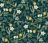 Herb Garden Navy botanical peel and stick wallpaper roll by Rifle Paper Co., 27 in x 20 ft