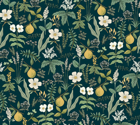 Herb Garden Navy botanical peel and stick wallpaper roll by Rifle Paper Co., 27 in x 20 ft