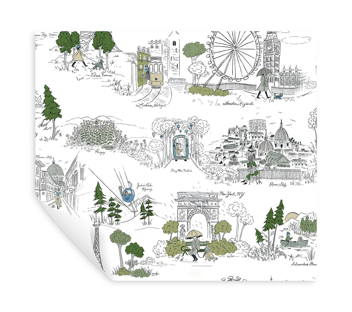 Travel Sketches Blue by Rifle Paper Co. Premium Peel + Stick Wallpaper – York Wallcoverings PSW1682RL