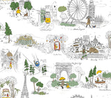Rifle Paper Co. Travel Sketches Yellow Globetrotter Premium Peel & Stick Wallpaper, 27 in x 20 ft roll