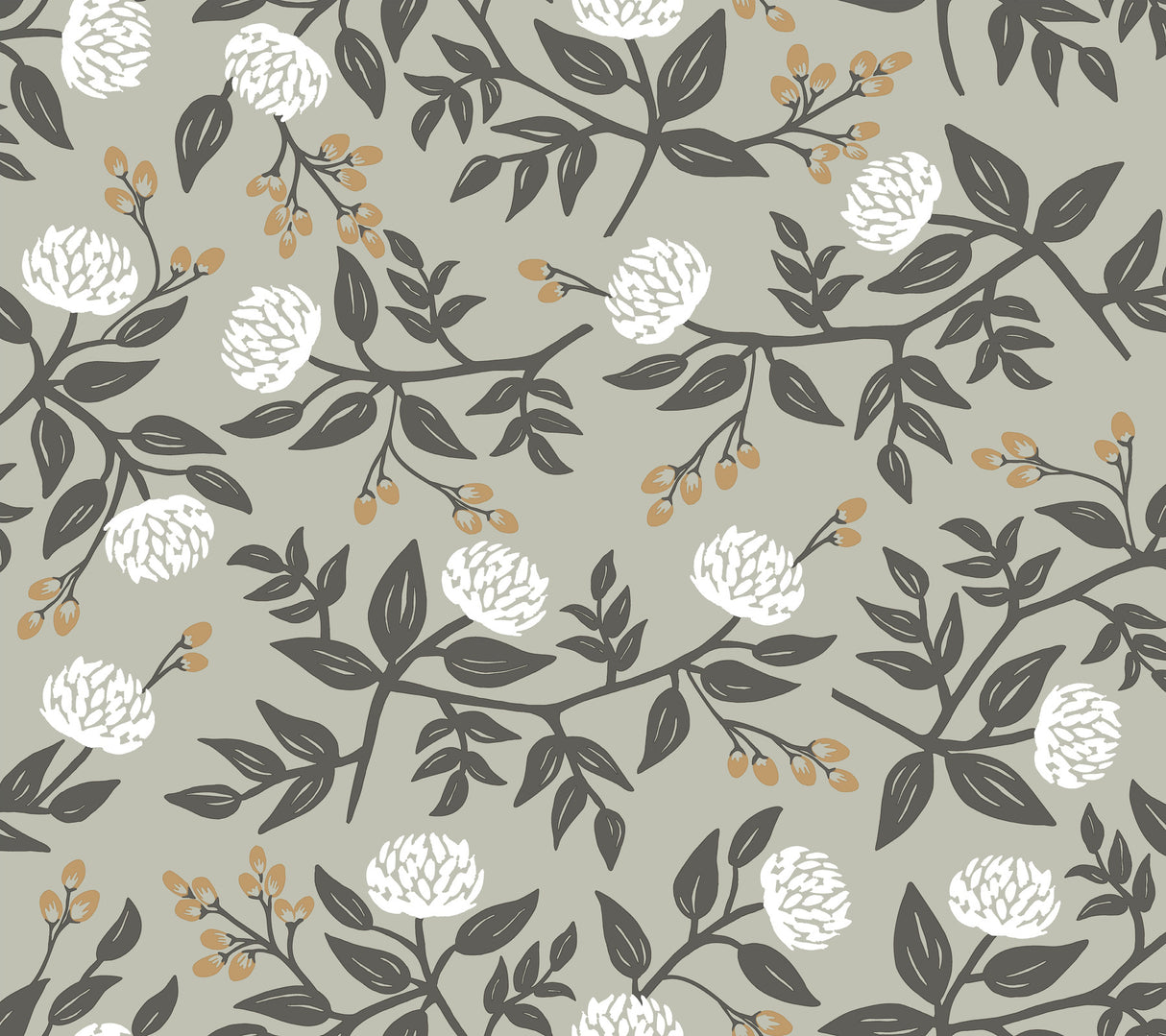 Rifle Paper Co. Peonies Grey premium peel & stick wallpaper roll, 27 in x 20 ft (about 45 sq ft)