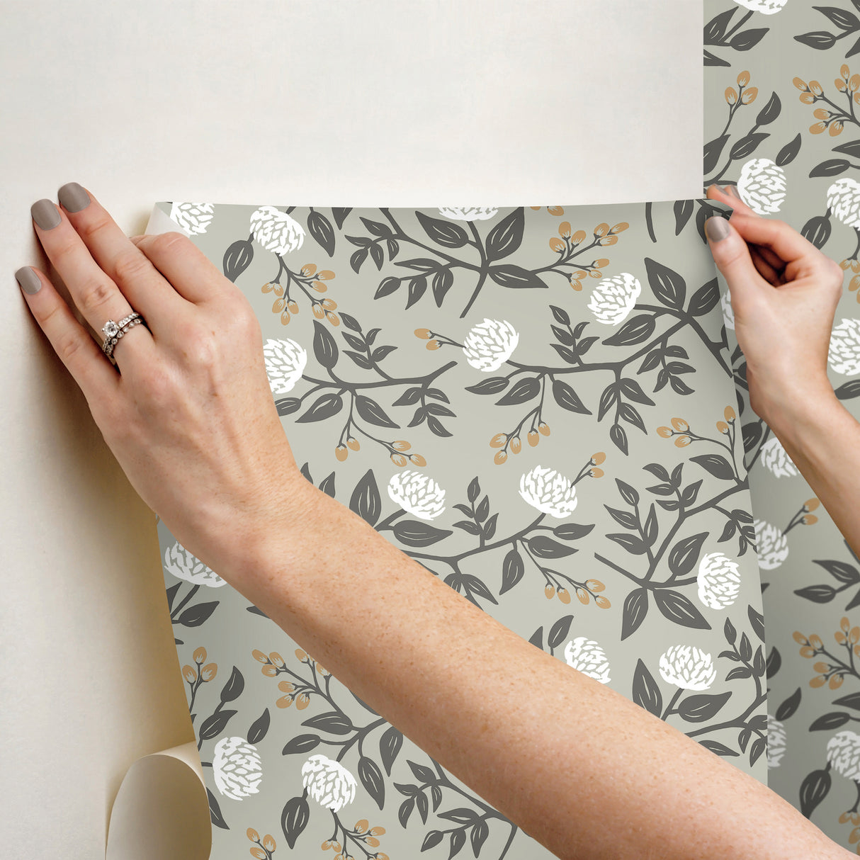 Peonies Grey by Rifle Paper Co. Floral Premium Peel + Stick Wallpaper – York Wallcoverings PSW1688RL