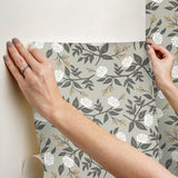 Peonies Grey by Rifle Paper Co. Floral Premium Peel + Stick Wallpaper – York Wallcoverings PSW1688RL