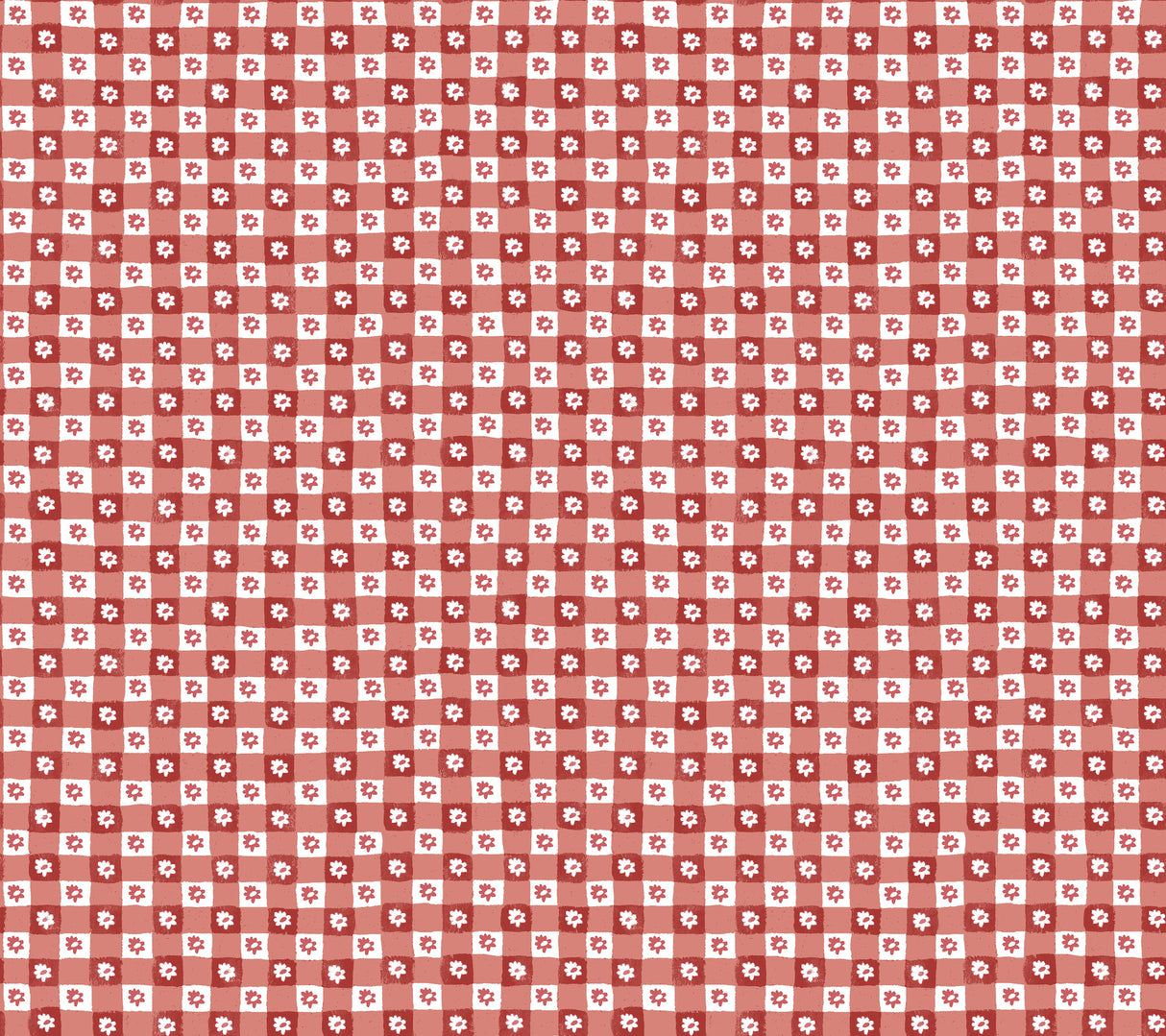 Daisy Gingham Red floral check premium peel and stick wallpaper roll, 27 in W x 20 ft L – Rifle Paper Co. PSW1691RL