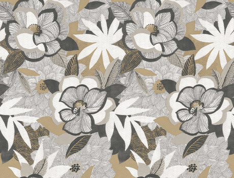 Fantasium Black Floral Peel and Stick Wallpaper by York Wallcoverings PSW1698RL - Bohemian Botanical Floral Pattern in Brown, Grey, and Black