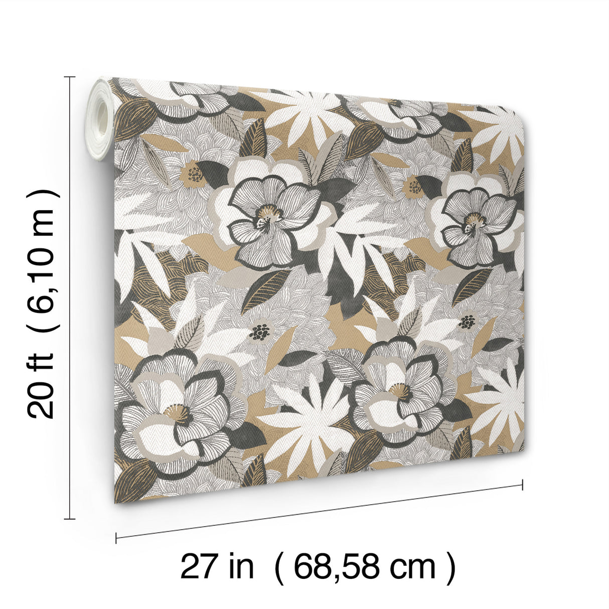 Fantasium Black Bohemian Botanical Floral Peel and Stick Non Woven Wallpaper, 27 in x 20 ft by York Wallcoverings - PSW1698RL