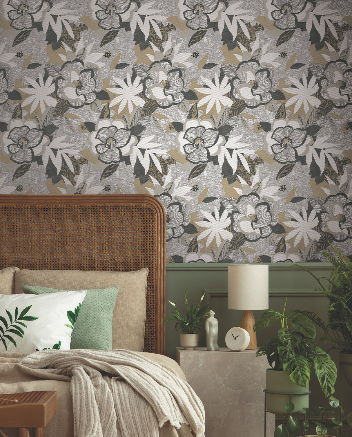 Fantasium Black Bohemian Botanical Floral Peel and Stick Non Woven Wallpaper, 27 in x 20 ft by York Wallcoverings - PSW1698RL