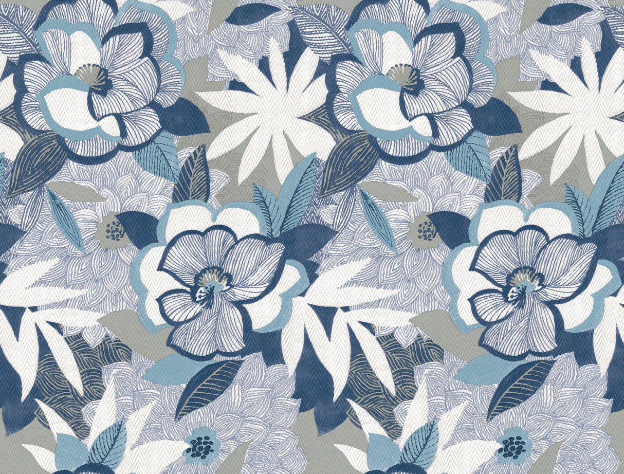 Fantasium Blue Floral Peel and Stick Wallpaper by York Wallcoverings PSW1699RL