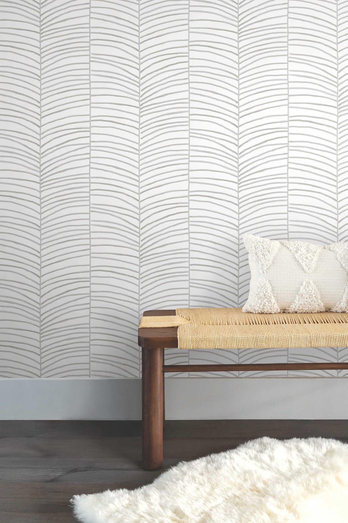 Cascade Palm Grey by York Wallcoverings Garden Muse Chic Tropics Coastal Abstract Palm Leaf Peel and Stick Non Woven Wallpaper - PSW1701RL
