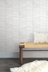 Cascade Palm Grey by York Wallcoverings Garden Muse Chic Tropics Coastal Abstract Palm Leaf Peel and Stick Non Woven Wallpaper - PSW1701RL