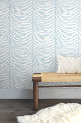 Cascade Palm Blue Chic Tropics Coastal Chevron Peel and Stick Non Woven Wallpaper 27 in x 20 ft Roll by York Wallcoverings - PSW1703RL