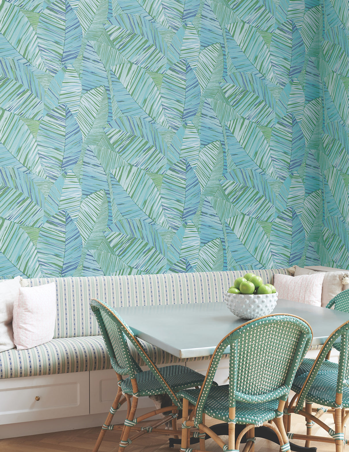 Crown Canopy Blue Palm Peel and Stick Non Woven Wallpaper by York Wallcoverings Garden Muse Tropical Botanical Design - PSW1704RL