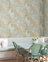 Crown Canopy Teal Palm by York Wallcoverings Garden Muse Premium Peel and Stick Non Woven Botanical Wallpaper Roll - PSW1706RL