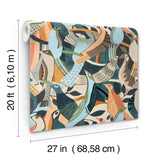 Fauvist Flock Coral by York Wallcoverings Abstract Bohemian Birds and Greenery Peel and Stick Non Woven Fully Removable Wallpaper - PSW1707RL