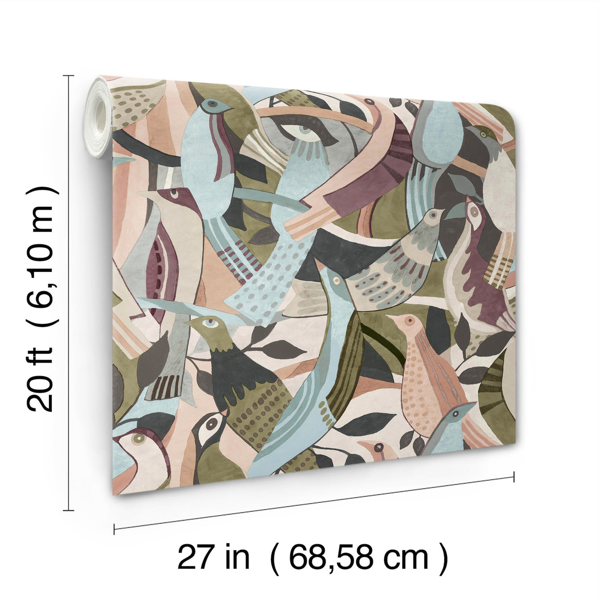 Fauvist Flock Plum Abstract Bohemian Bird and Botanical Garden Peel and Stick Non Woven Wallpaper 27 in x 20 ft by York Wallcoverings PSW1709RL