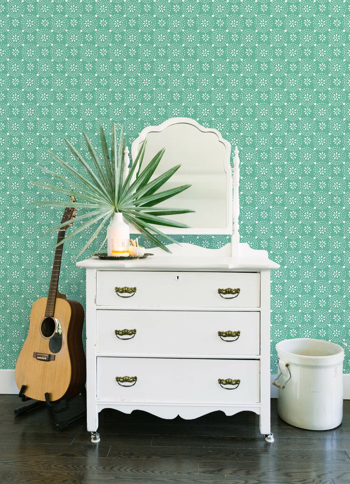 Floral Geo Green by InHome Peel and Stick Geometric Floral Pattern Wallpaper Single Roll 20.5 in Wide x 18 ft Long Coverage 30.8 sq ft - PWS4802