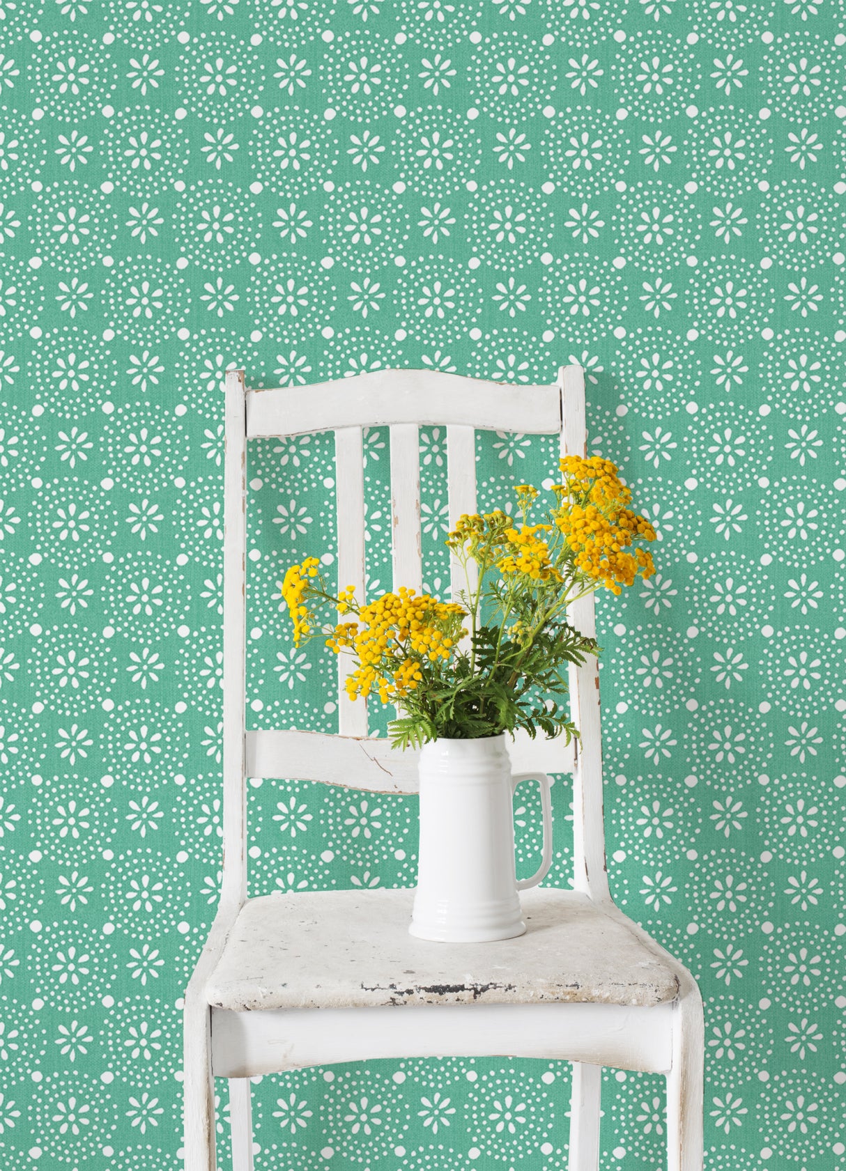 Floral Geo Green by InHome Peel and Stick Geometric Floral Pattern Wallpaper Single Roll 20.5 in Wide x 18 ft Long Coverage 30.8 sq ft - PWS4802