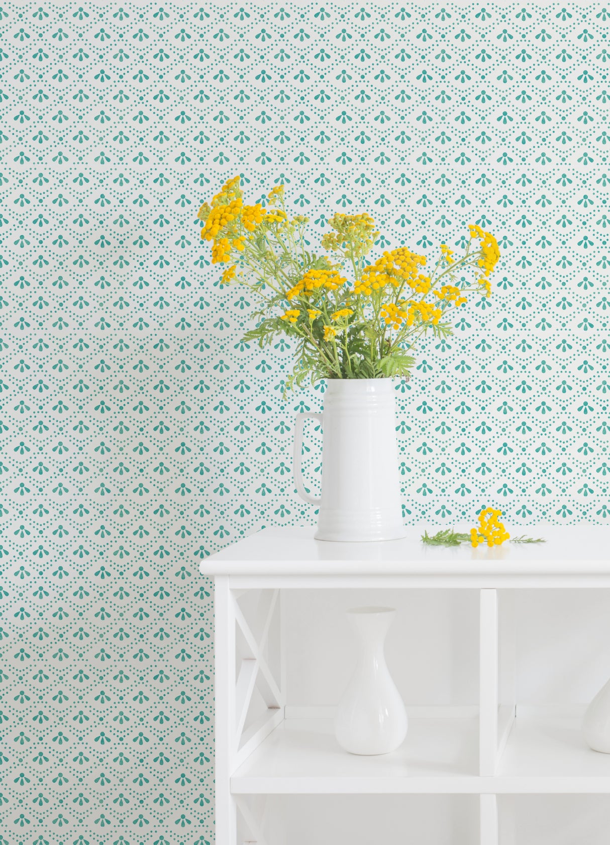Tonal Scallop Teal Peel and Stick Wallpaper by InHome WallPops Collection, 20.5 in x 18 ft, Straight Match, Covers About 30.8 Sq Ft, PWS4805