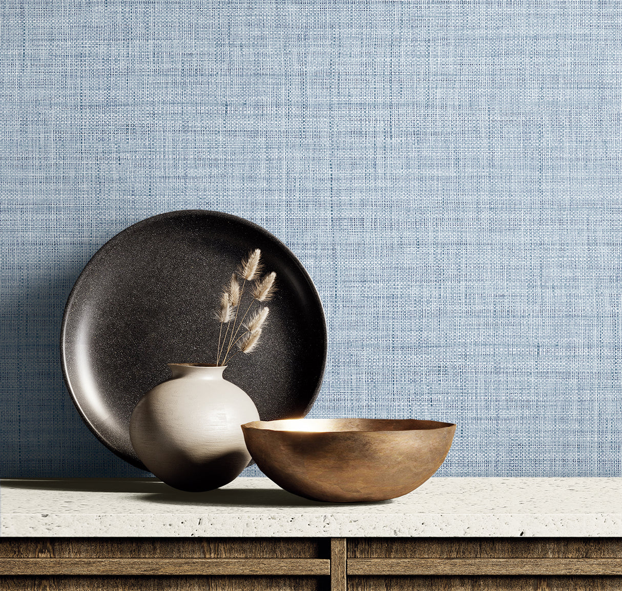 Harvest Twine Sky Blue by Raffia Faux Weave Vinyl Wallpaper – Seabrook Designs RA40104