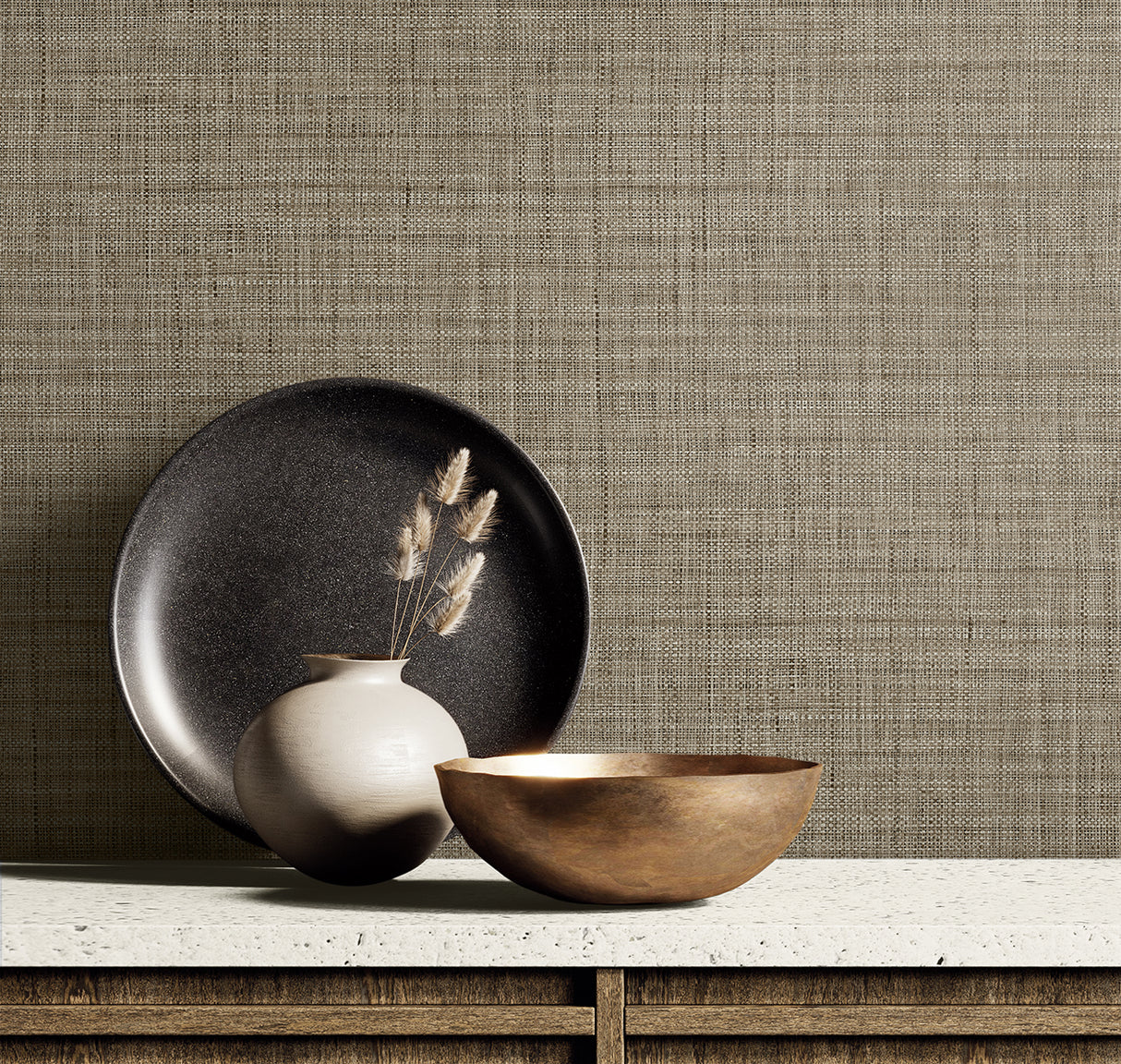 Harvest Twine Driftwood by Raffia Faux Weave Vinyl Wallpaper – Seabrook Designs RA40130