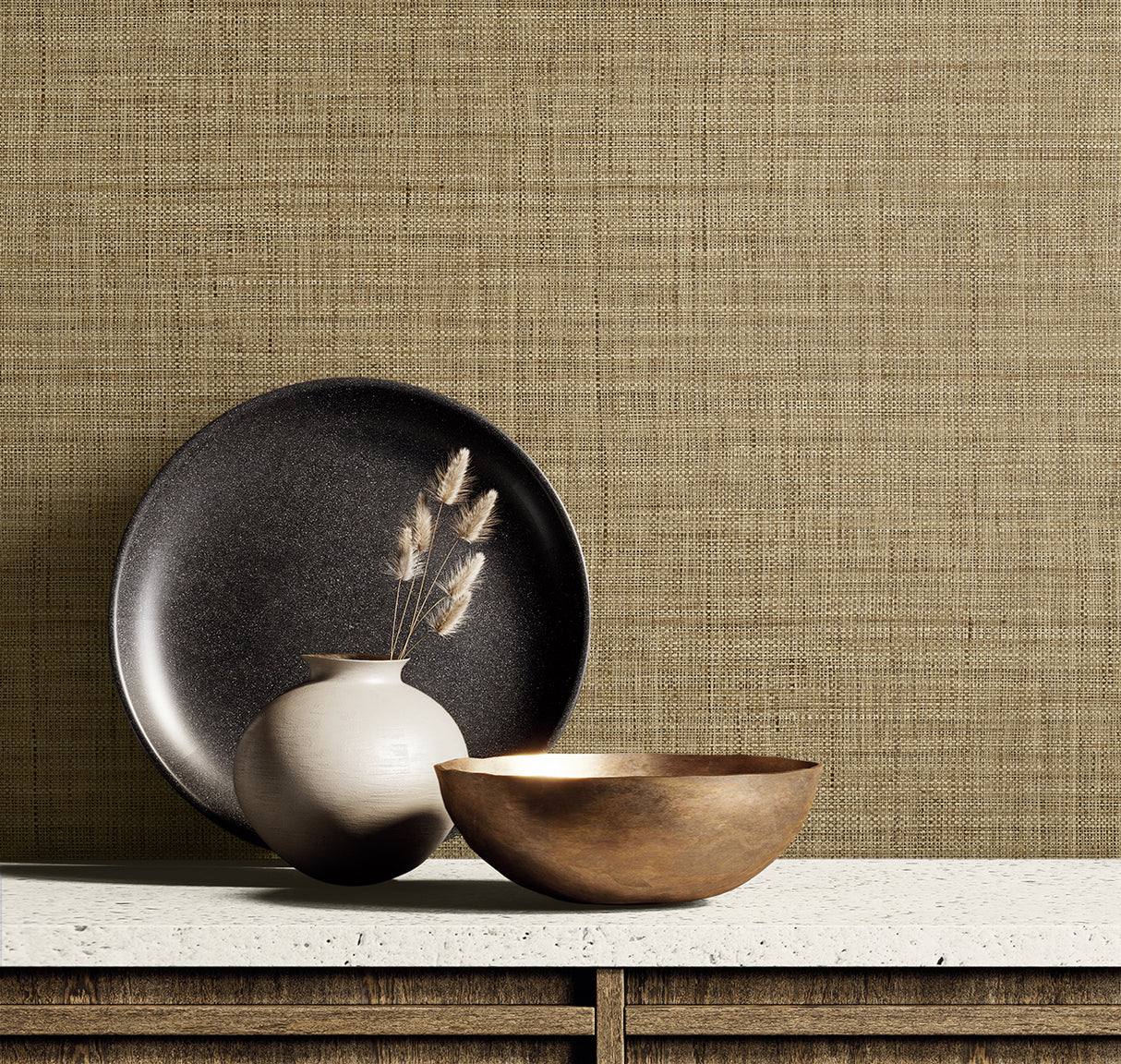 Harvest Twine Brown by Raffia Faux Weave Vinyl Wallpaper – Seabrook Designs RA40134