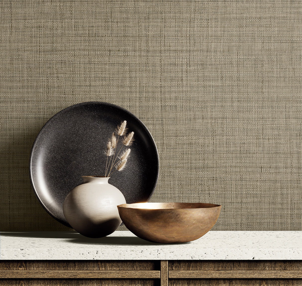 Harvest Twine Mushroom by Raffia Faux Weave Vinyl Wallpaper – Seabrook Designs RA40135