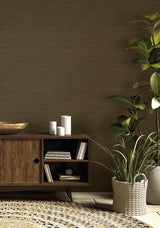 Threaded Coffee by Raffia Faux Linen Matte Type II Vinyl Wallpaper – Seabrook Designs RA40901