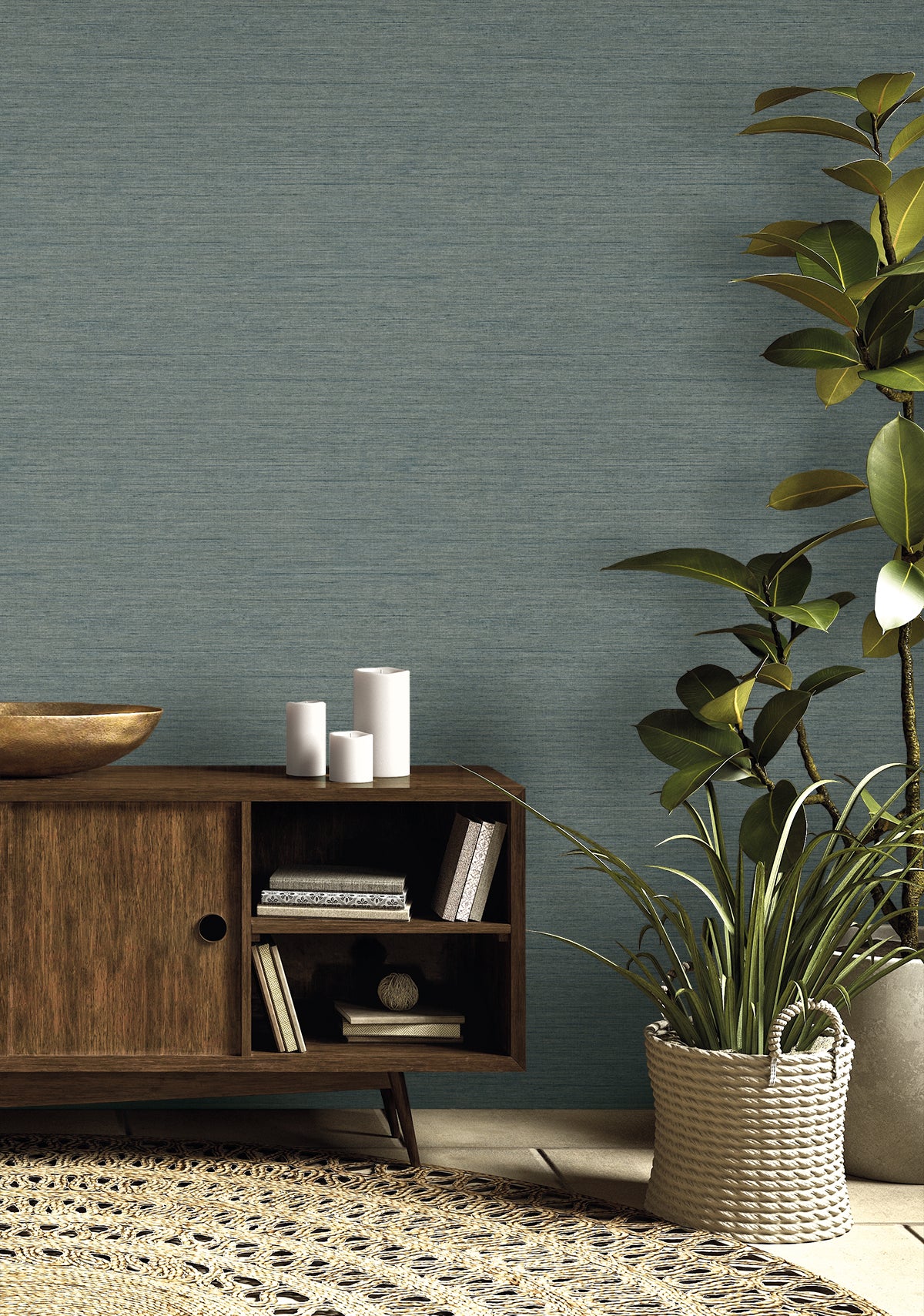 Threaded Aerial Blue by Raffia Faux Linen Wallpaper – Seabrook Designs RA40909