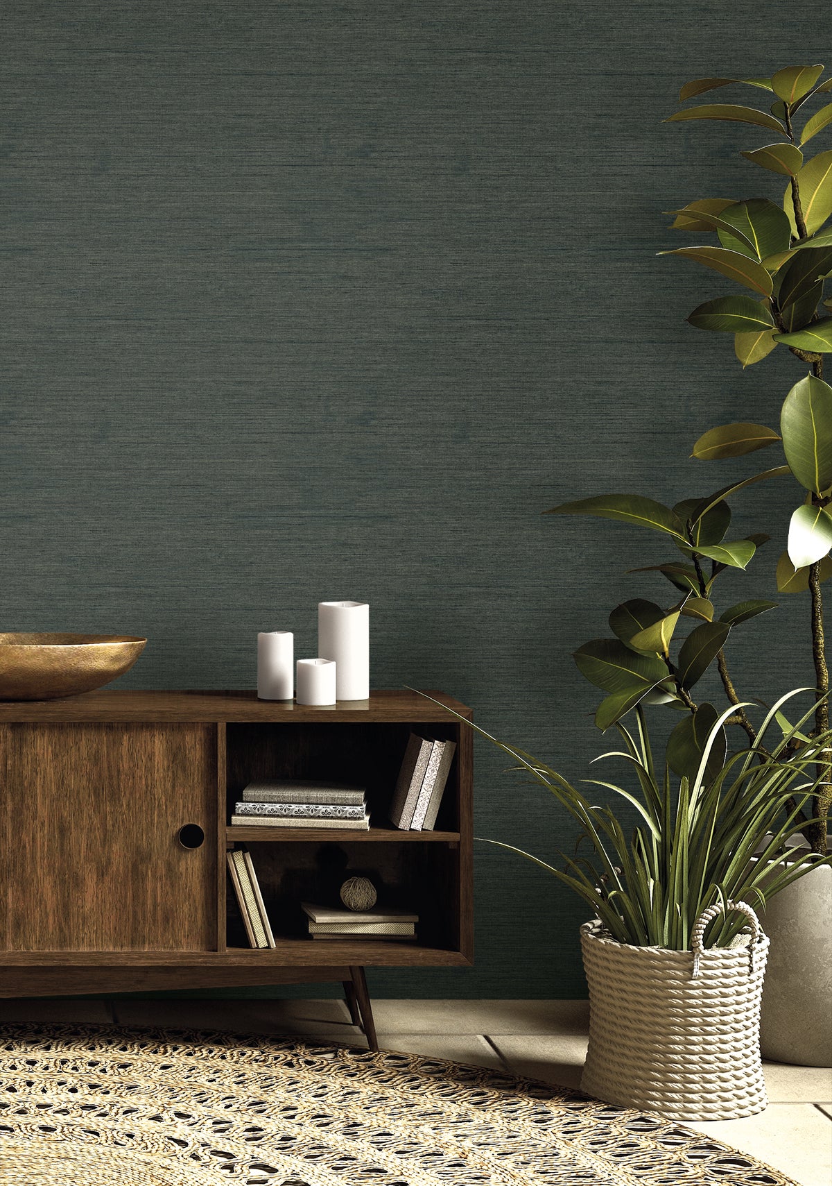 Threaded Stormy Lake by Raffia Faux Linen Vinyl Wallpaper – Seabrook Designs RA40916