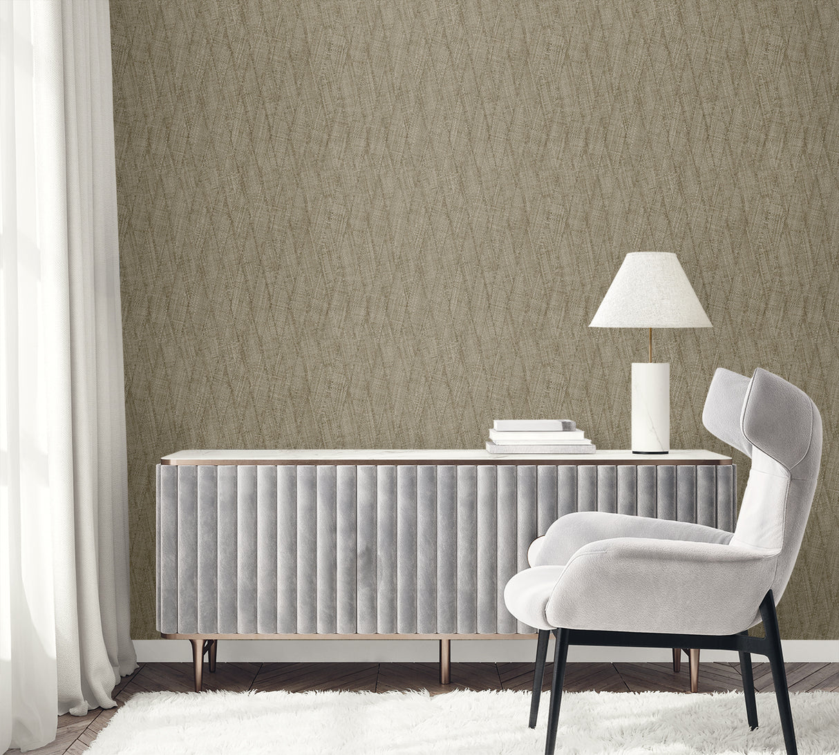 Sun Woven Mushroom by Raffia Faux Weave Vinyl Wallpaper – Seabrook Designs RA41208