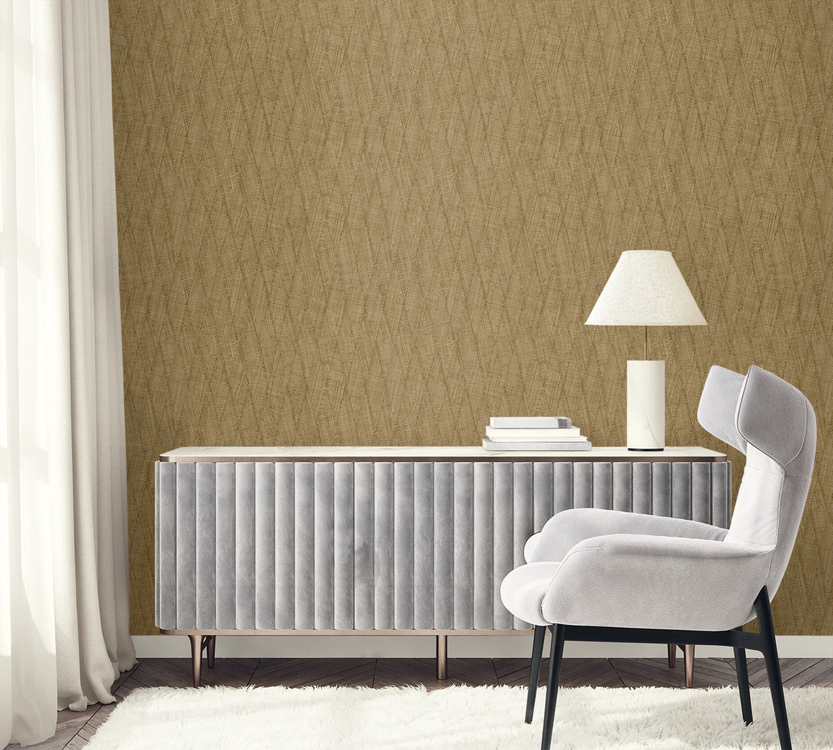Sun Woven Camel by Raffia Faux Weave Type II Vinyl Wallpaper – Seabrook Designs RA41215