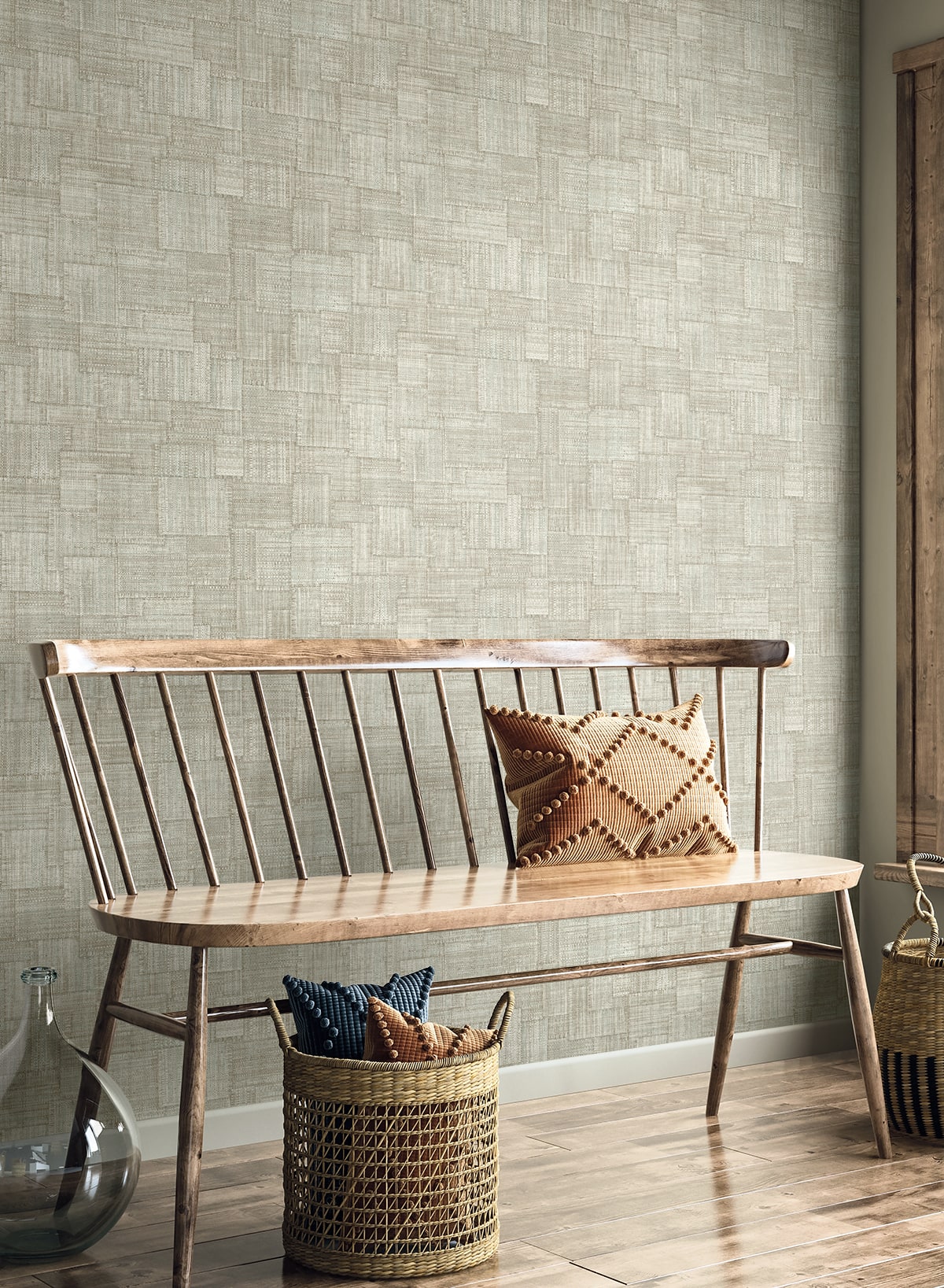 Woven Blocks Smoke by Raffia Faux Weave Vinyl Wallpaper  Seabrook Designs RA41708