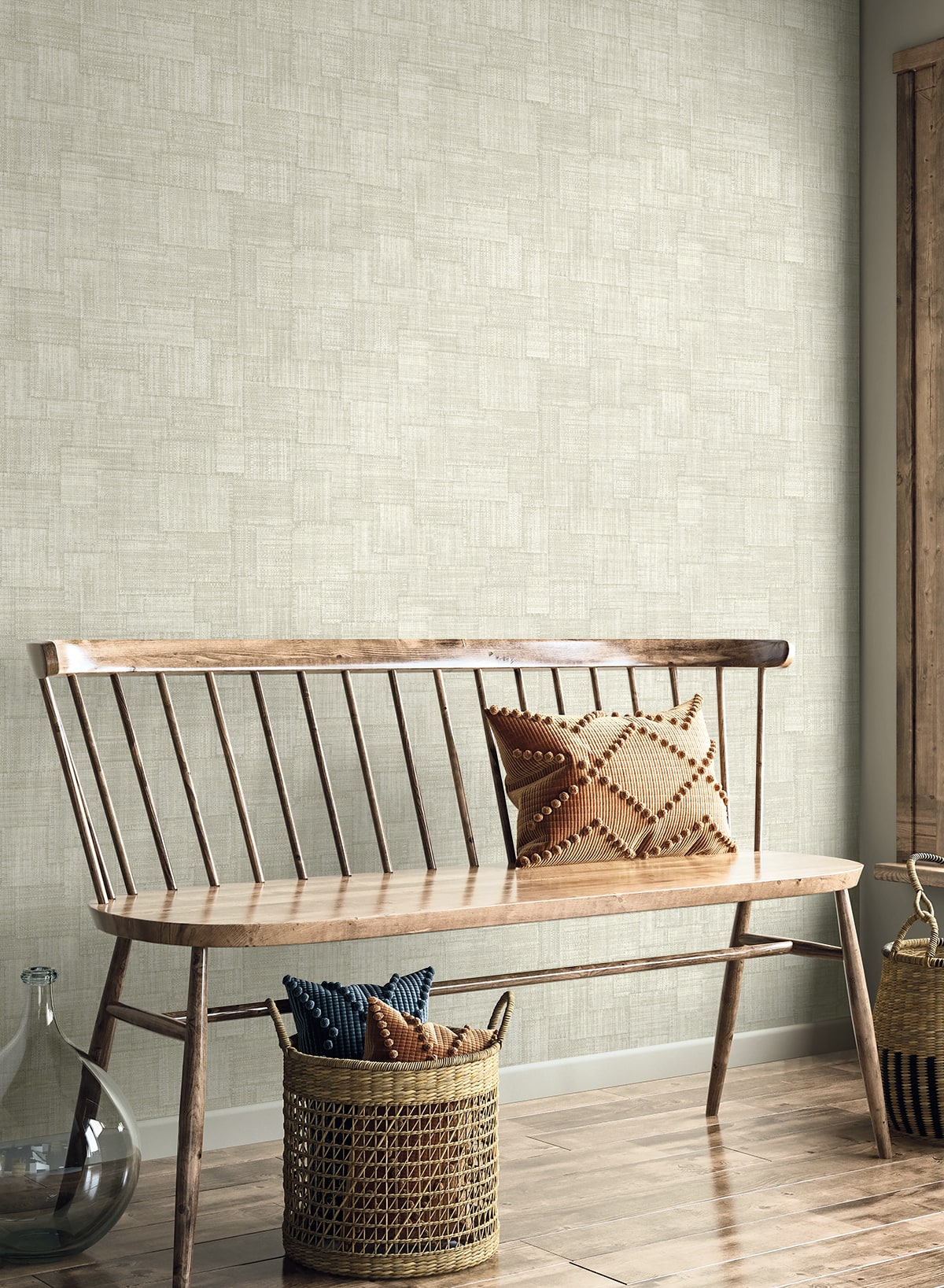 Woven Blocks Oyster by Raffia Faux Weave Vinyl Wallpaper – Seabrook Designs RA41710