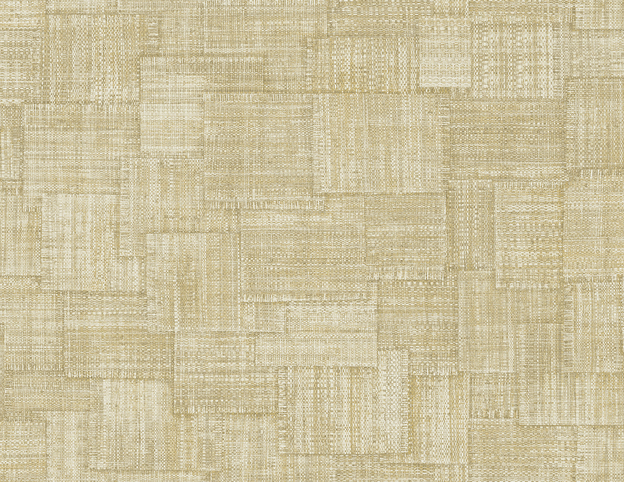 Woven Blocks wallpaper in Parchment, a matte faux weave block texture in warm beige tones.