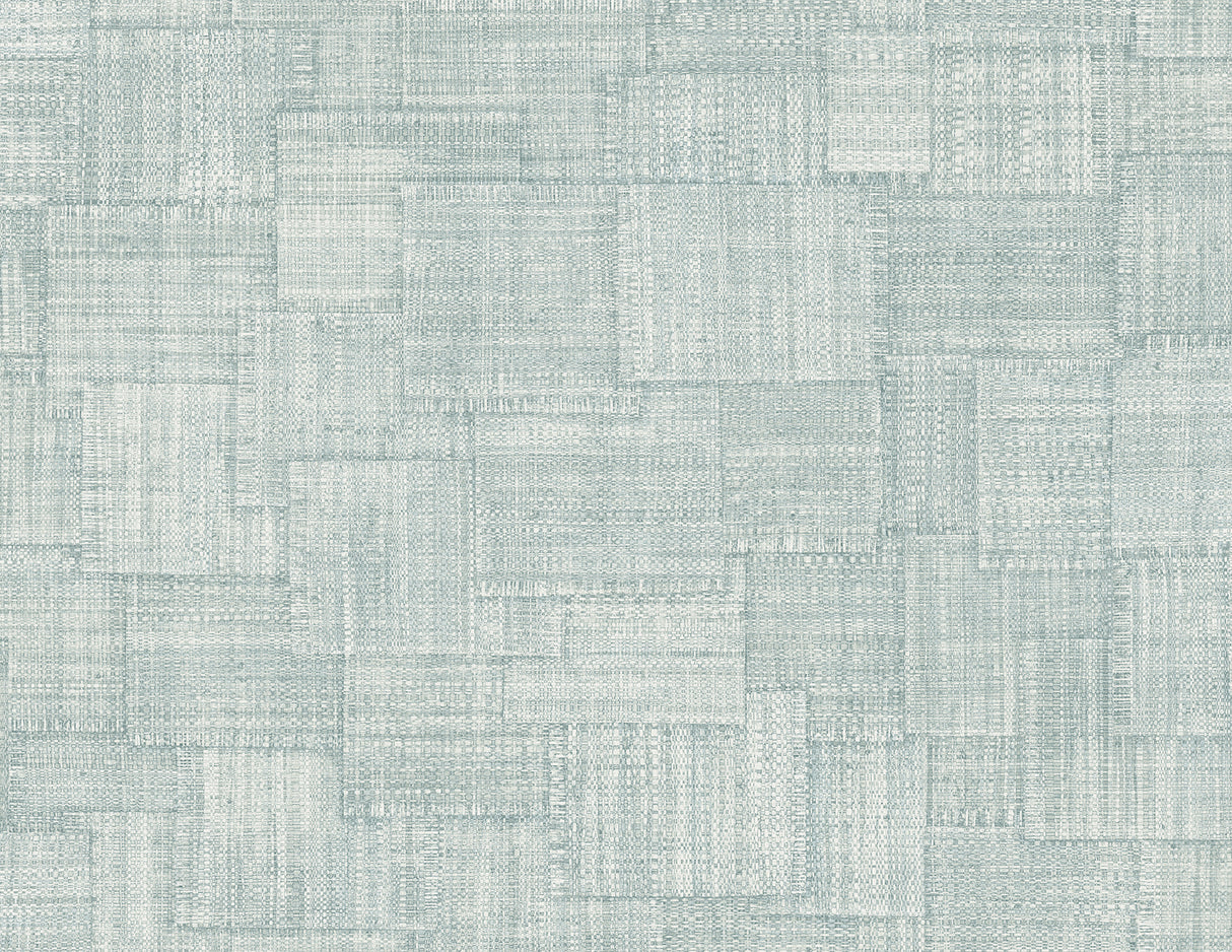 Woven Blocks wallpaper in Sky Blue featuring a woven block faux-texture pattern.