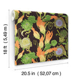 Black Artichoke Peel & Stick Wallpaper with Botanical Leaves Motif - RAS6258