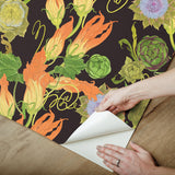 Black Artichoke Peel & Stick Wallpaper with Botanical Leaves Motif - RAS6258