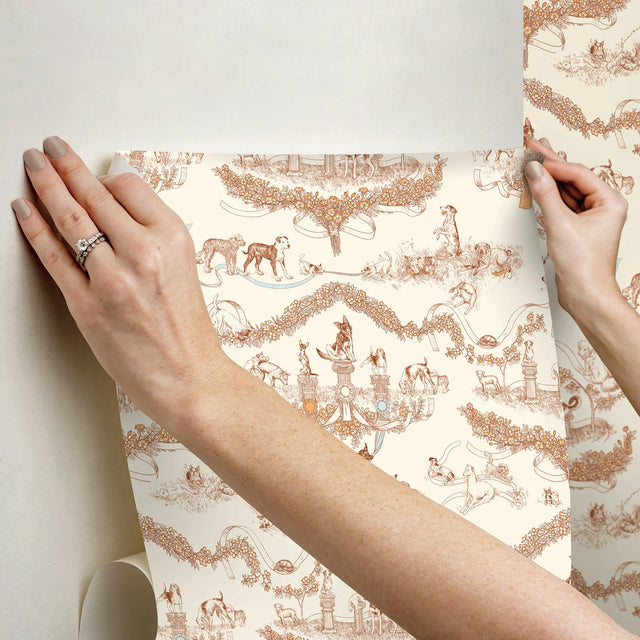 Worst in Show Orange Toile Peel & Stick Wallpaper with Modern Graphics Dog Motif - RAS6259