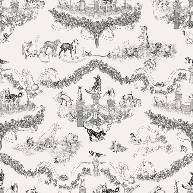 Worst in Show Black Peel & Stick Wallpaper with Dog Toile Pattern, Modern Style - RAS6260